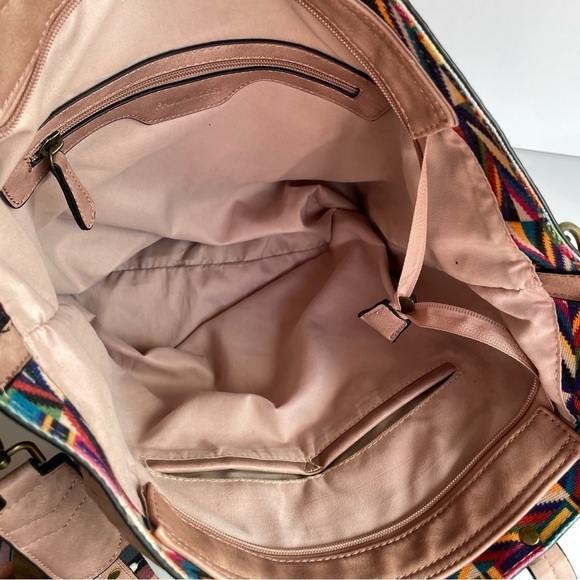 Paula Rossi Faux Leather Tote Large Pink Studded Crossbody Travel Boho Purse - Picture 10 of 11